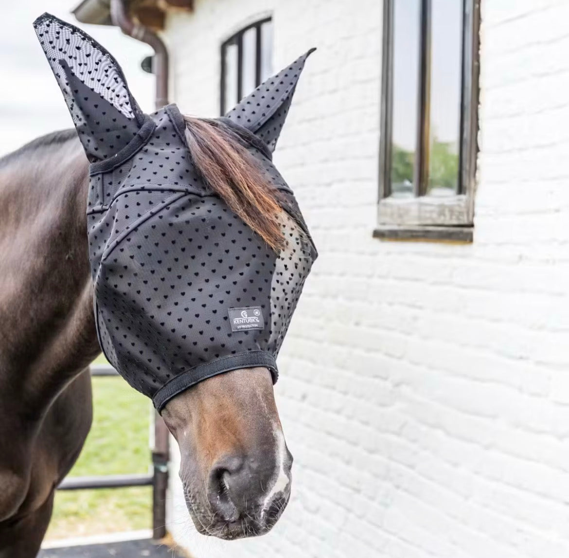 Kentucky Fly Mask Heart w/Ears And Nose Svart